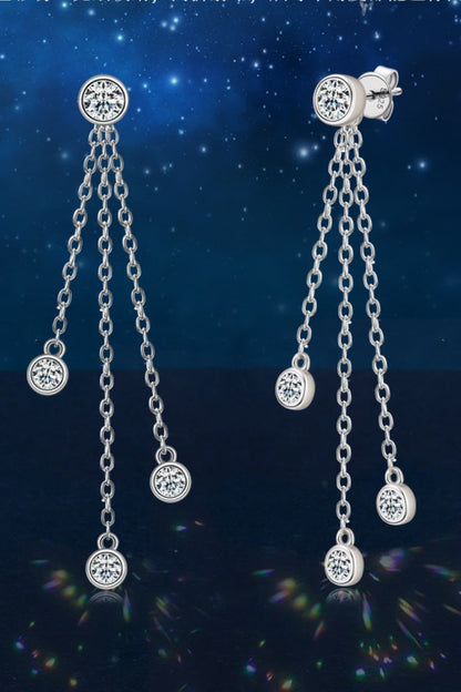 Elegant moissanite drop earrings featuring cascading chains and sparkling gemstones