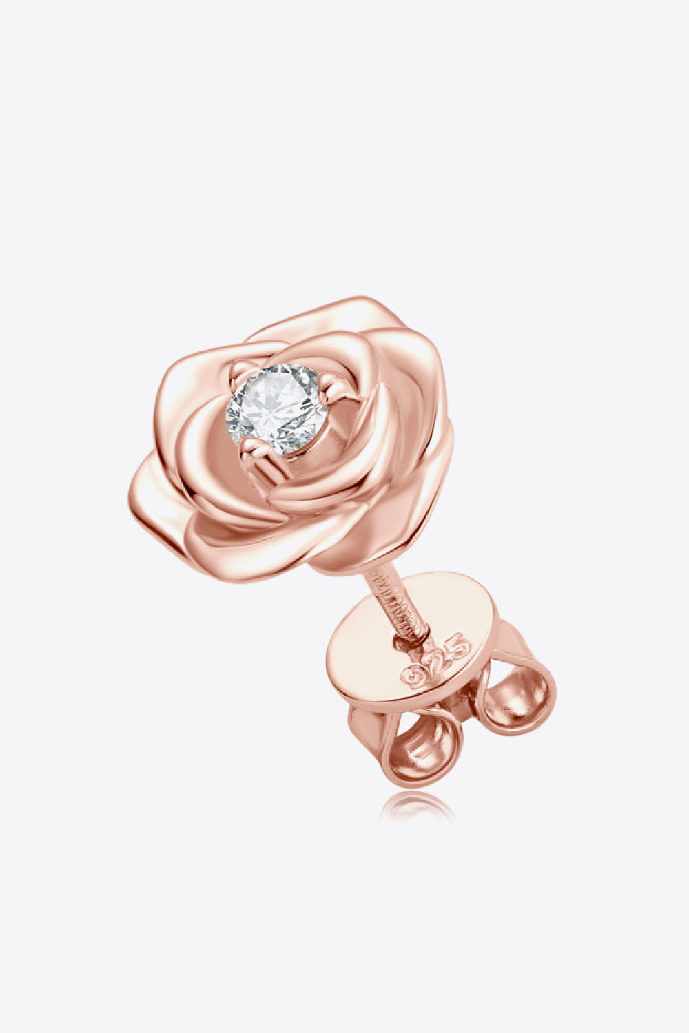 Trendsi Moissanite flower earrings in rose gold with intricate floral design and sparkling center stone