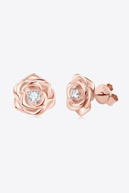 Trendsi Moissanite flower earrings in rose gold with sculpted floral design and sparkling stones