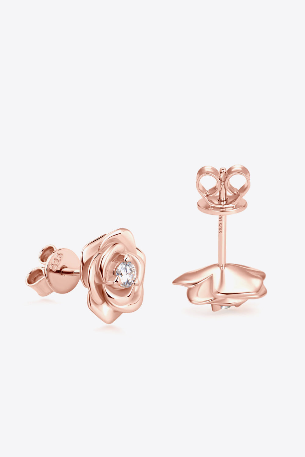 Trendsi Moissanite flower earrings in rose gold with a delicate rose design and sparkling gemstone