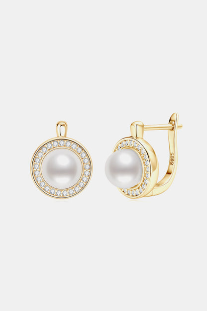 Elegant Moissanite pearl earrings with a gold setting, showcasing sparkling details and classic design.