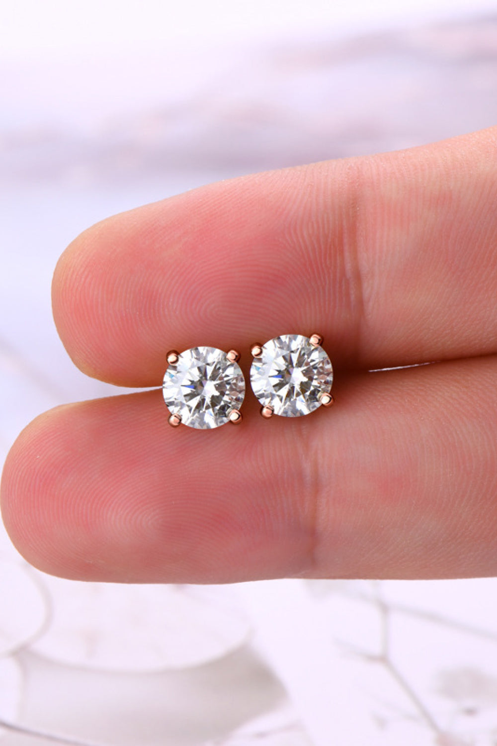 Trendsi Moissanite stud earrings in rose gold setting, perfect for elegant everyday wear