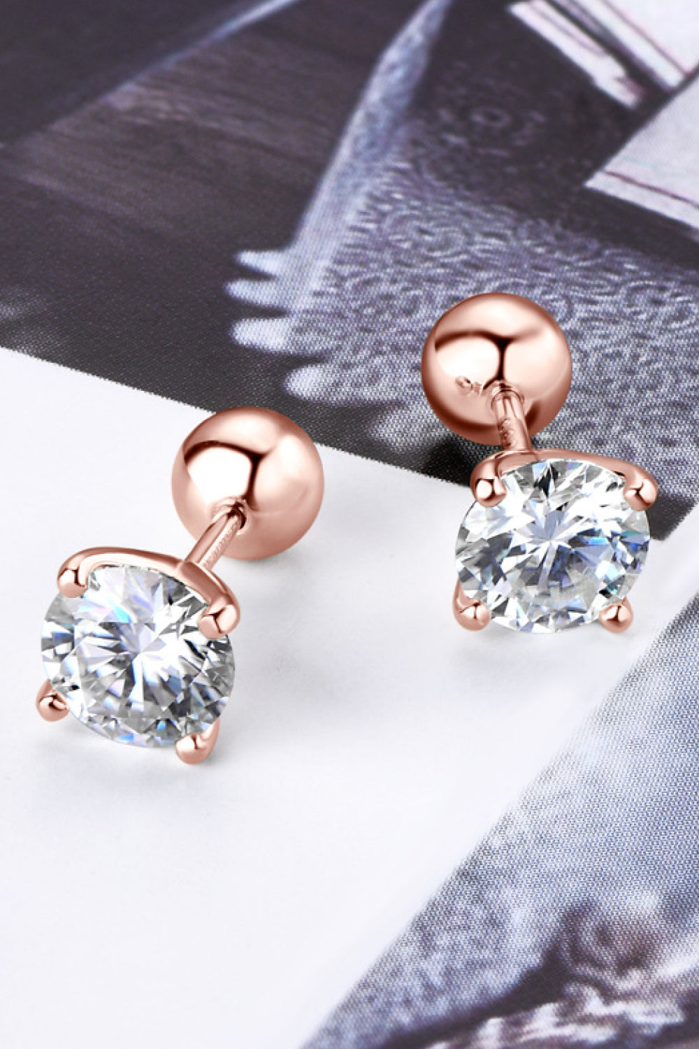 Elegant moissanite stud earrings with rose gold settings for a timeless look