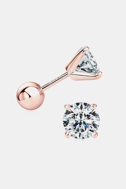 Trendsi moissanite stud earrings in rose gold with sparkling round and triangle cut stones