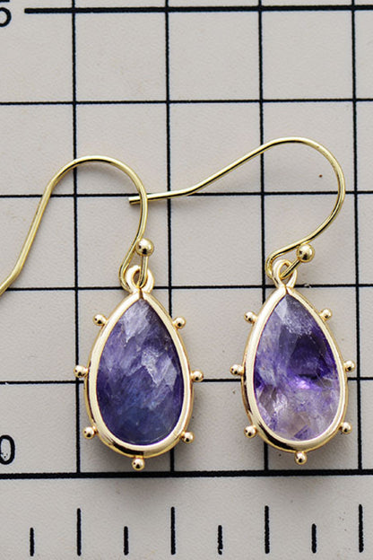 Trendsi Natural Stone Earrings in Teardrop Shape with Gold Setting and Amethyst Stone