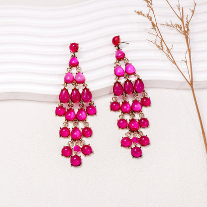 Trendsi Red Teardrop Earrings with Bold Pink Crystals in a Dazzling Cascading Design