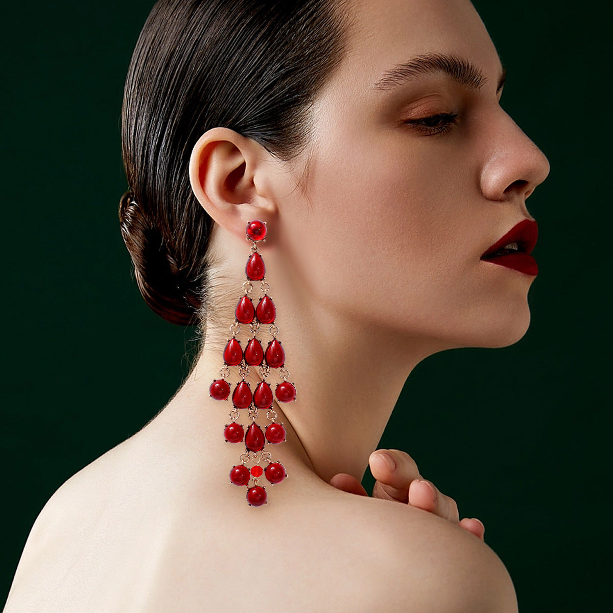 Elegant red teardrop earrings featuring a cascade design for a stunning look