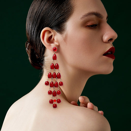 Elegant red teardrop earrings featuring a cascade design for a stunning look