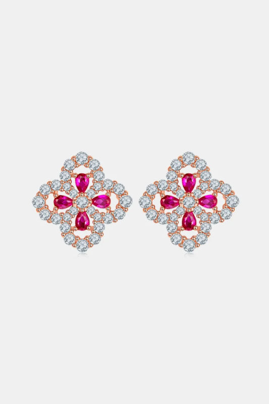 Trendsi Ruby Stud Earrings for Women in a Flower Design with Sparkling Stones