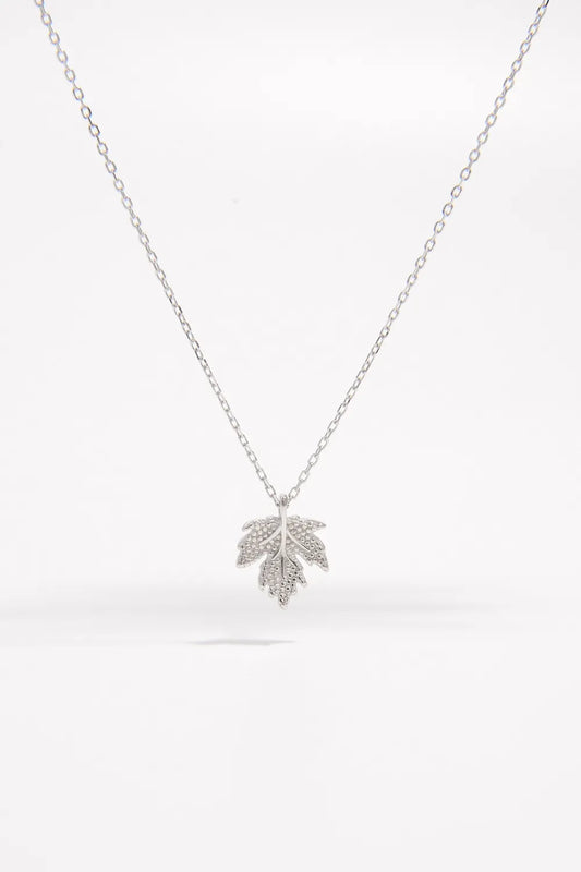 Sterling Silver Maple Leaf Necklace with intricate leaf design on a delicate chain
