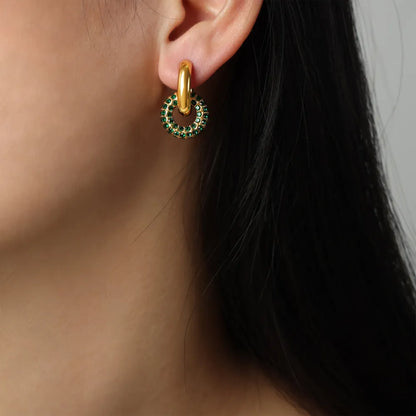 Trendsi stylish hoop earrings for women featuring green gemstones and a gold finish