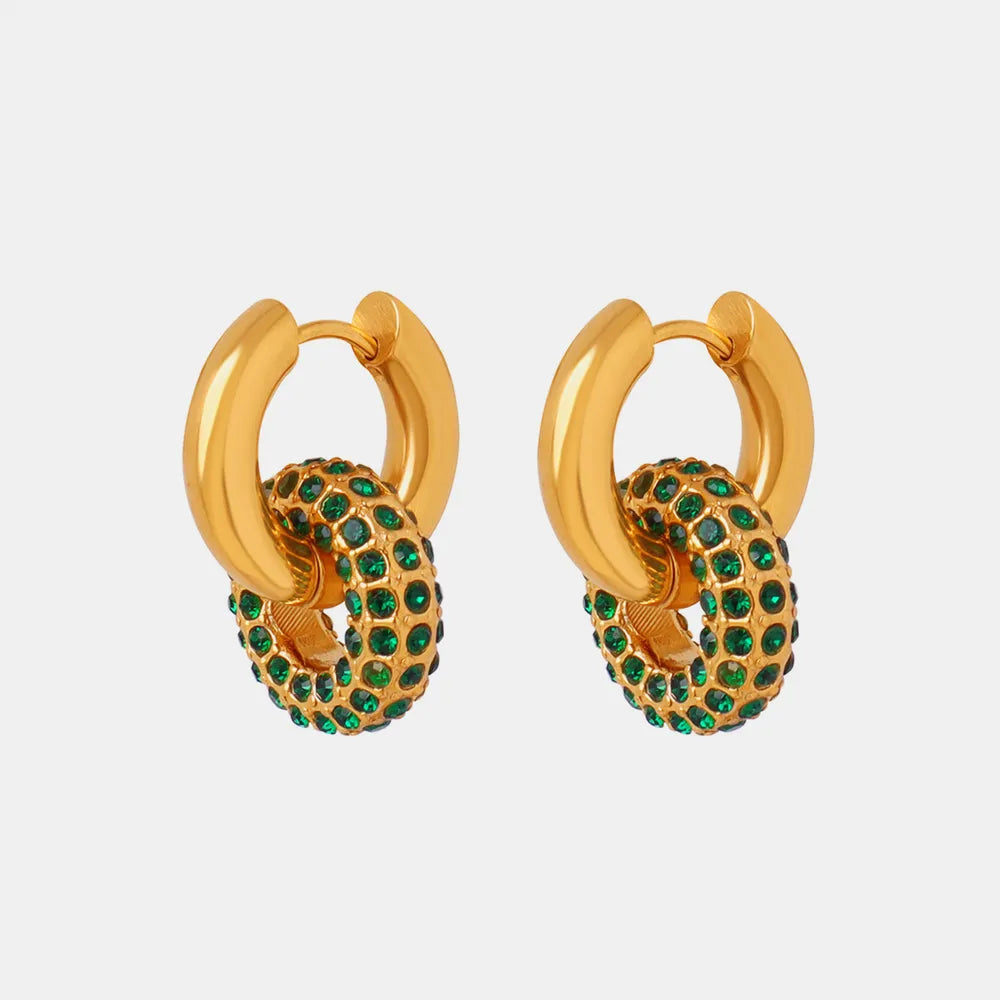 Trendsi stylish hoop earrings for women with green gemstones in a gold-tone finish