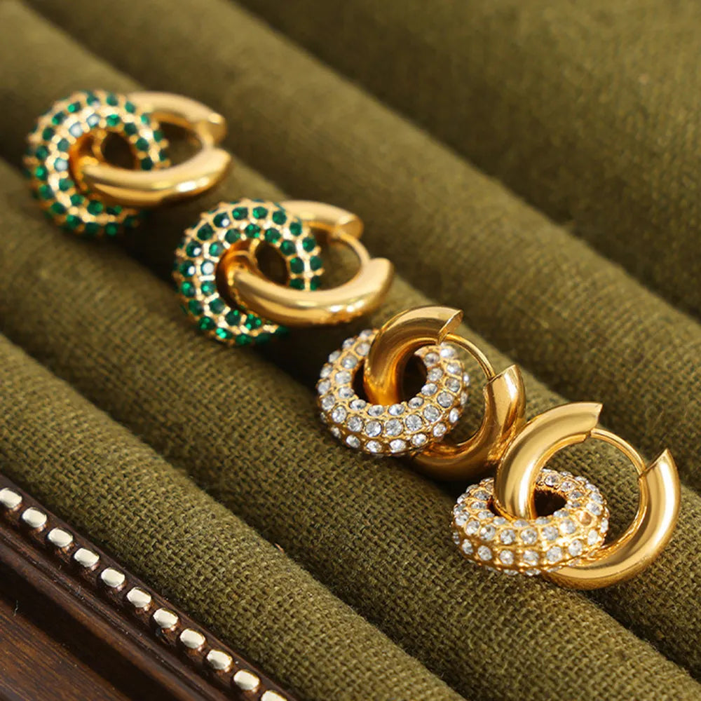 Trendsi Stylish hoop earrings for women featuring gold links with green and clear crystals