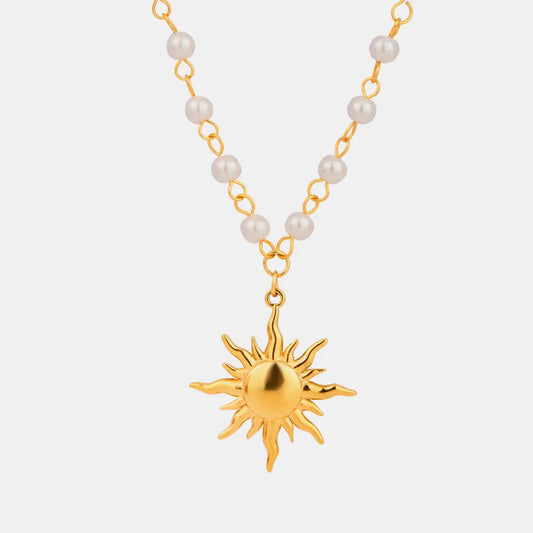 Trendsi sun charm jewelry necklace with golden sun pendant and pearl accents