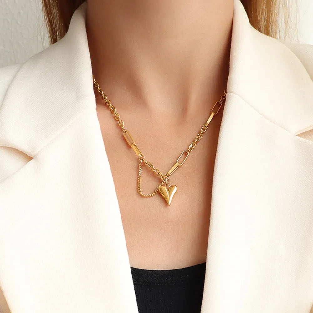 Trendsi titanium heart pendant necklace with a stylish chain design, perfect for everyday wear