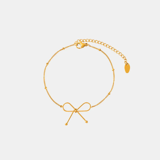 Trendsi Titanium Steel Bow Bracelet in Gold with Adjustable Chain for Elegant Style