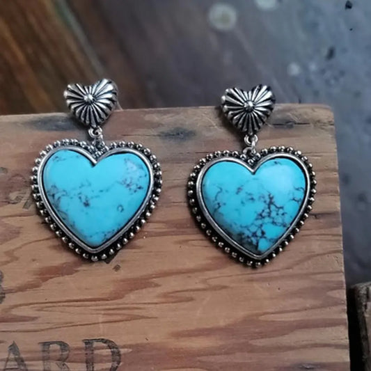 Trendsi turquoise heart earrings featuring silver accents and a stylish design