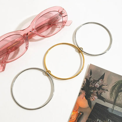 Trendsi Two-Tone Bangle Bracelet set featuring gold and silver circle designs
