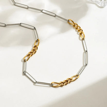 Trendsi two-tone chain link necklace featuring gold and silver links for a stylish look