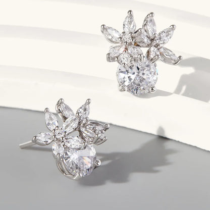 Elegant zircon flower stud earrings featuring shimmering crystals in floral design